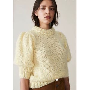 Ganni Julliard Mohair Puff Sleeve Cream Yellow Sweater